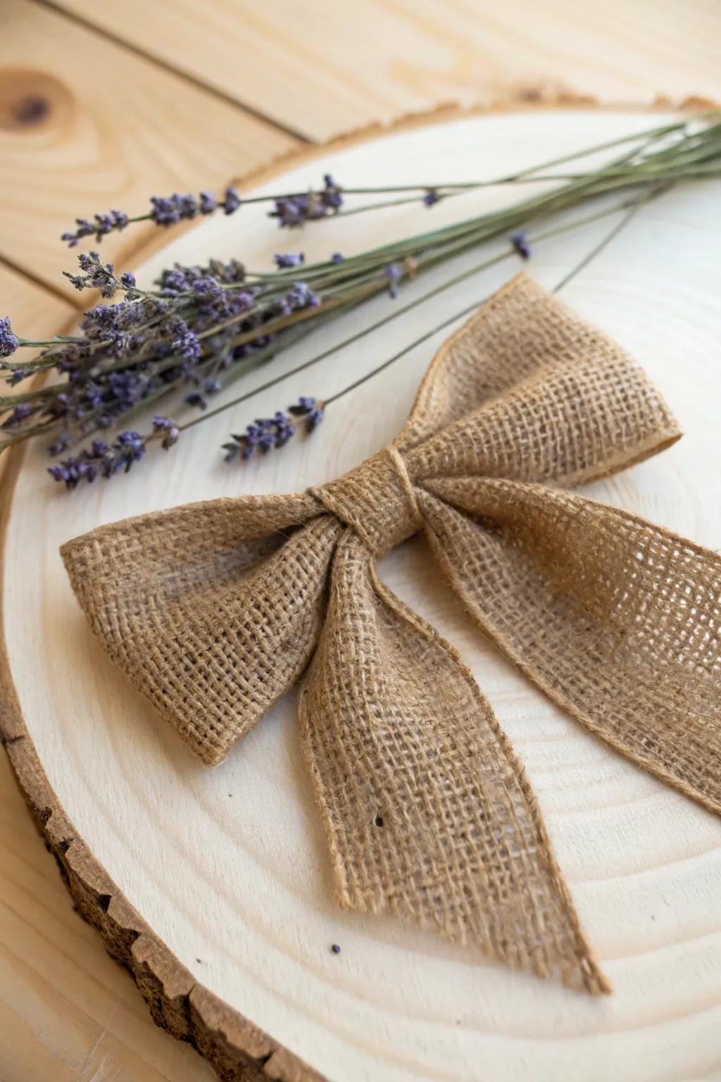 Embrace rustic charm with this beautifully crafted burlap bow, perfect for adding a natural touch to your decor.