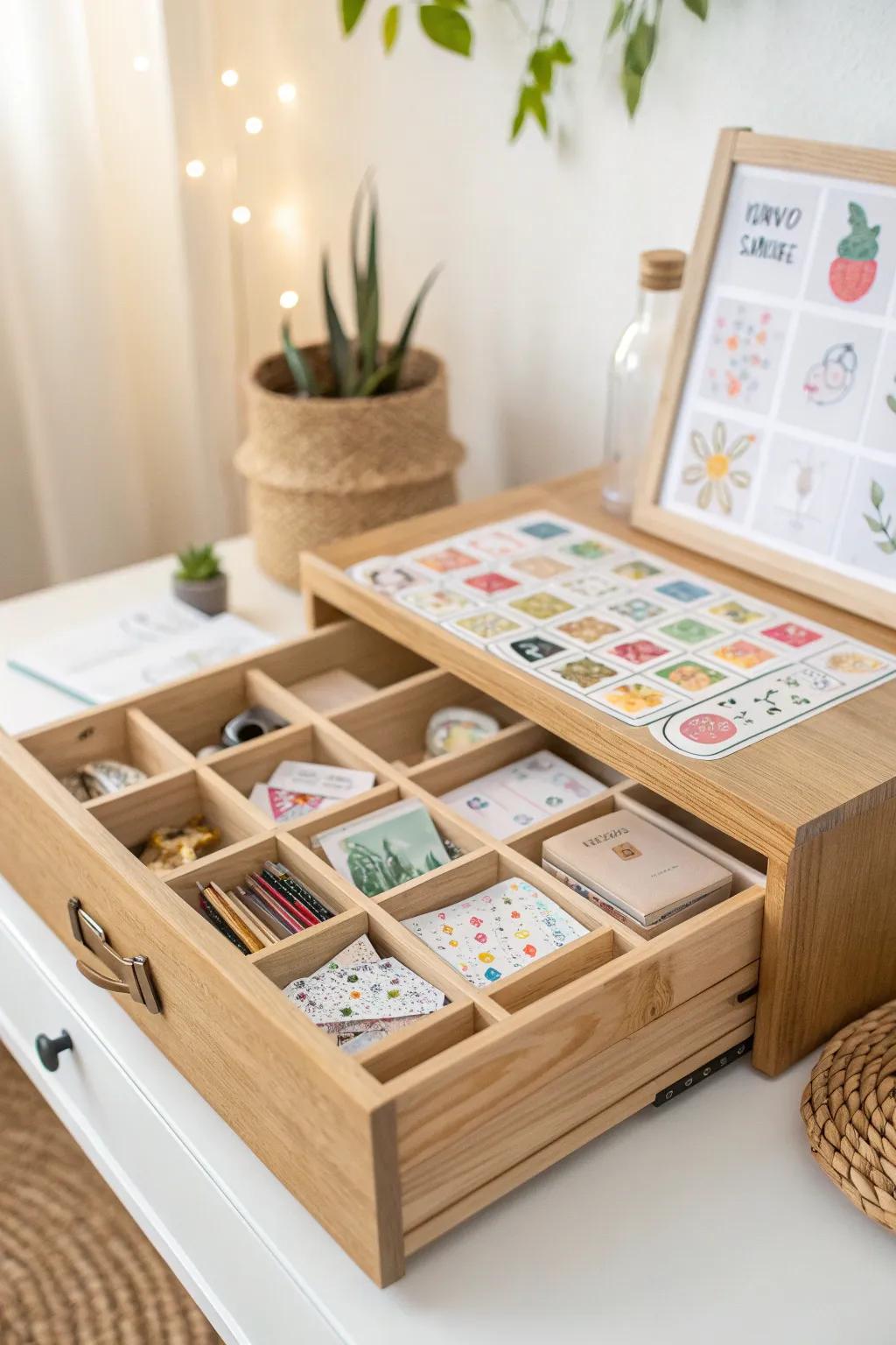 Transform your workspace into a serene haven with a touch of Scandinavian charm—organize your stickers in style!