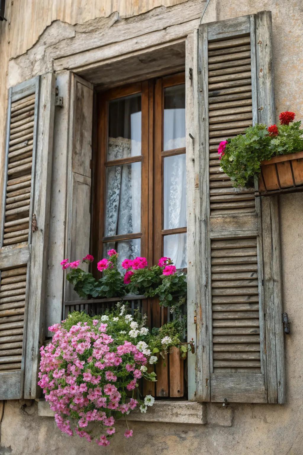 Turn vintage shutters into a stylish storage and display solution for faux flowers.