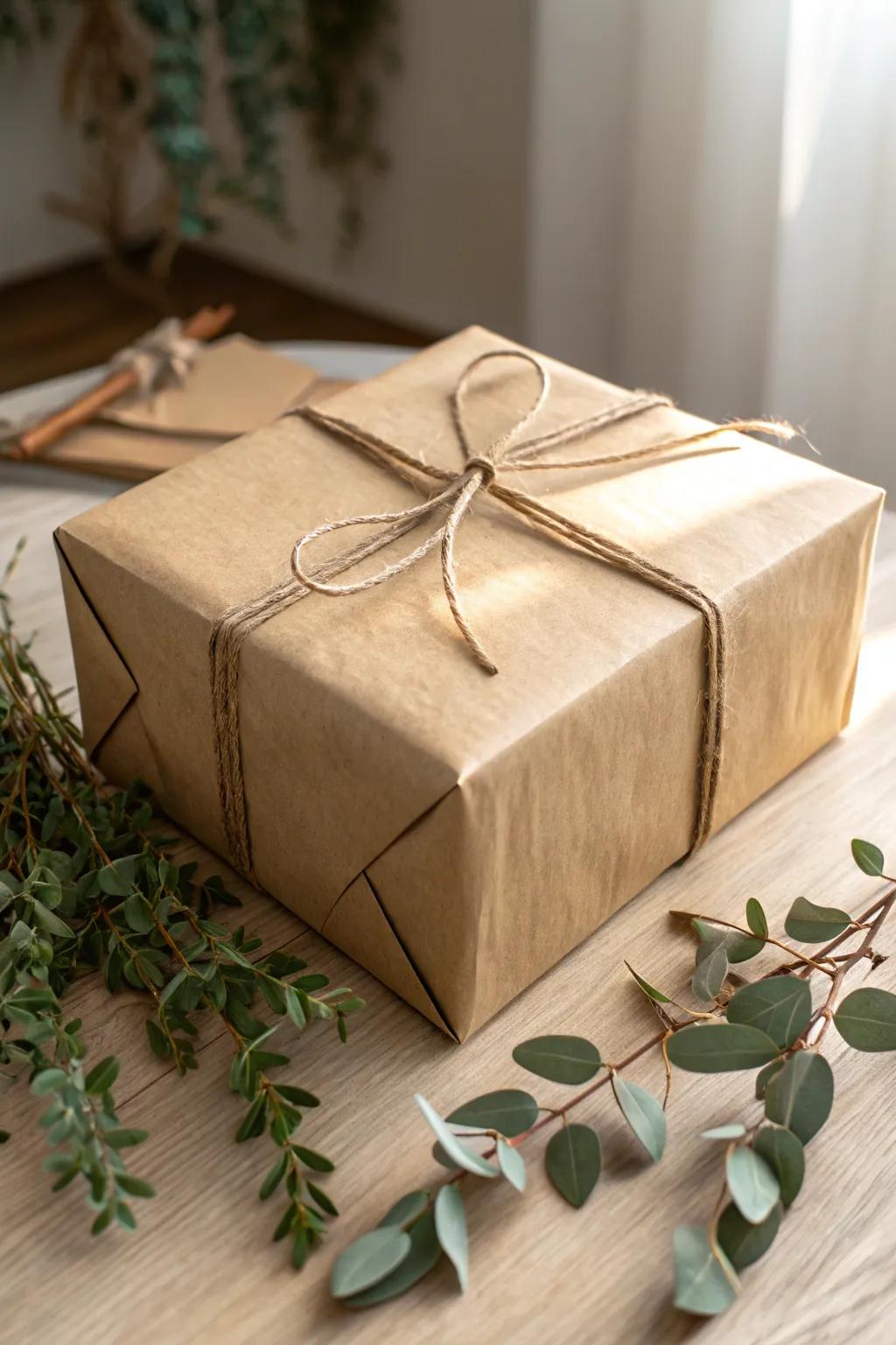 Embrace simplicity with a touch of nature: a chic and minimalist gift wrapping idea.