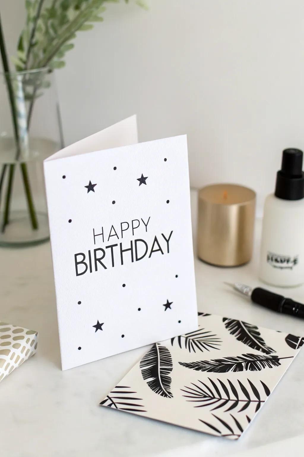 An elegant minimalist monochrome birthday card.