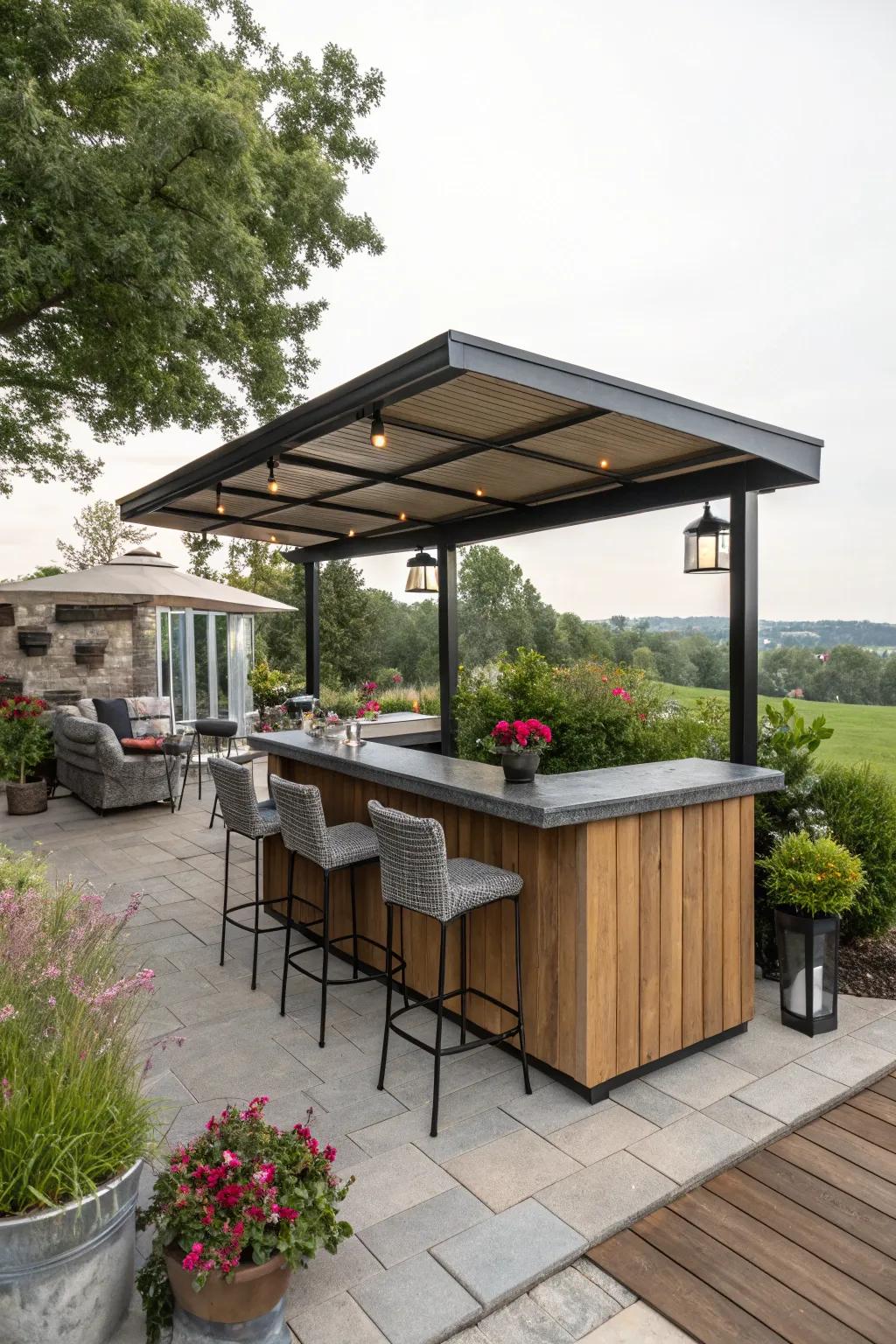 An inviting outdoor bar setup perfect for summer gatherings.