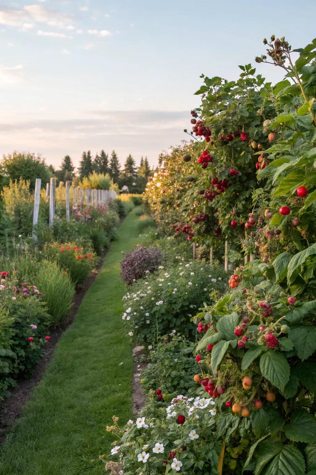 Berry bushes creating a natural garden border.