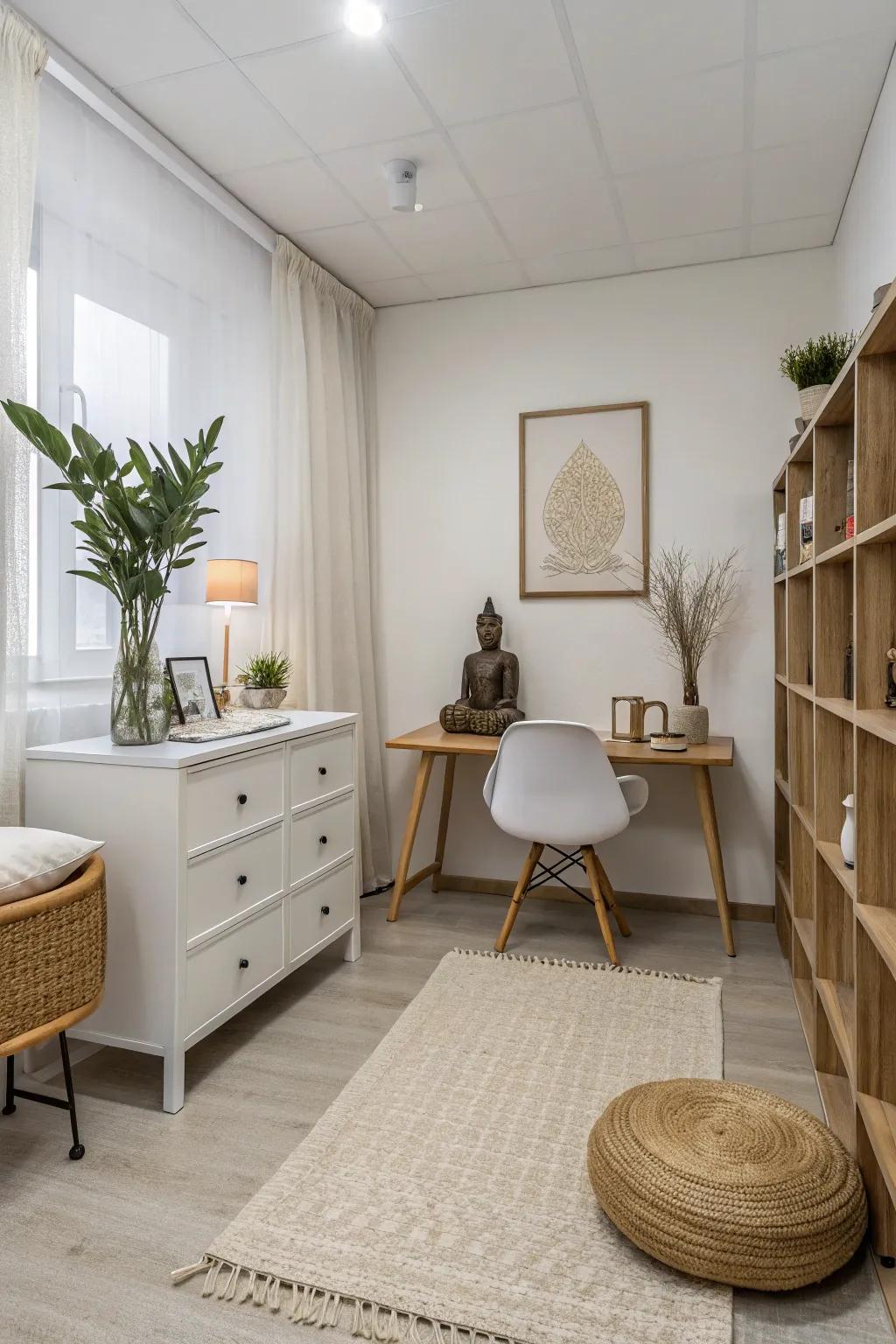 A clutter-free space enhances tranquility and focus.