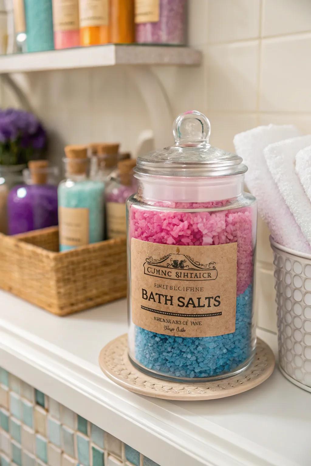 Transform bath salts into a luxurious visual display.