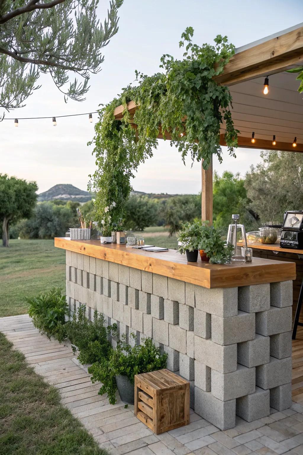 Host the perfect outdoor party with a cinder block bar.