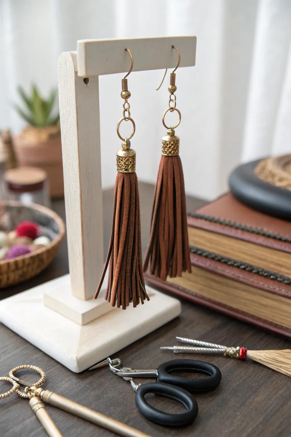 Swingy leather tassel earrings for a night out.