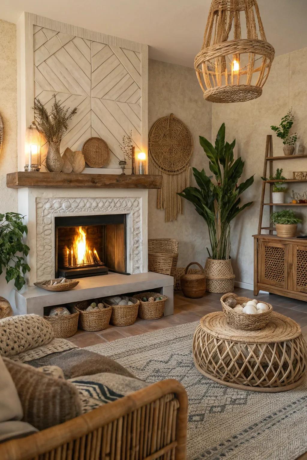 Bohemian sconces add a whimsical touch to your fireplace.