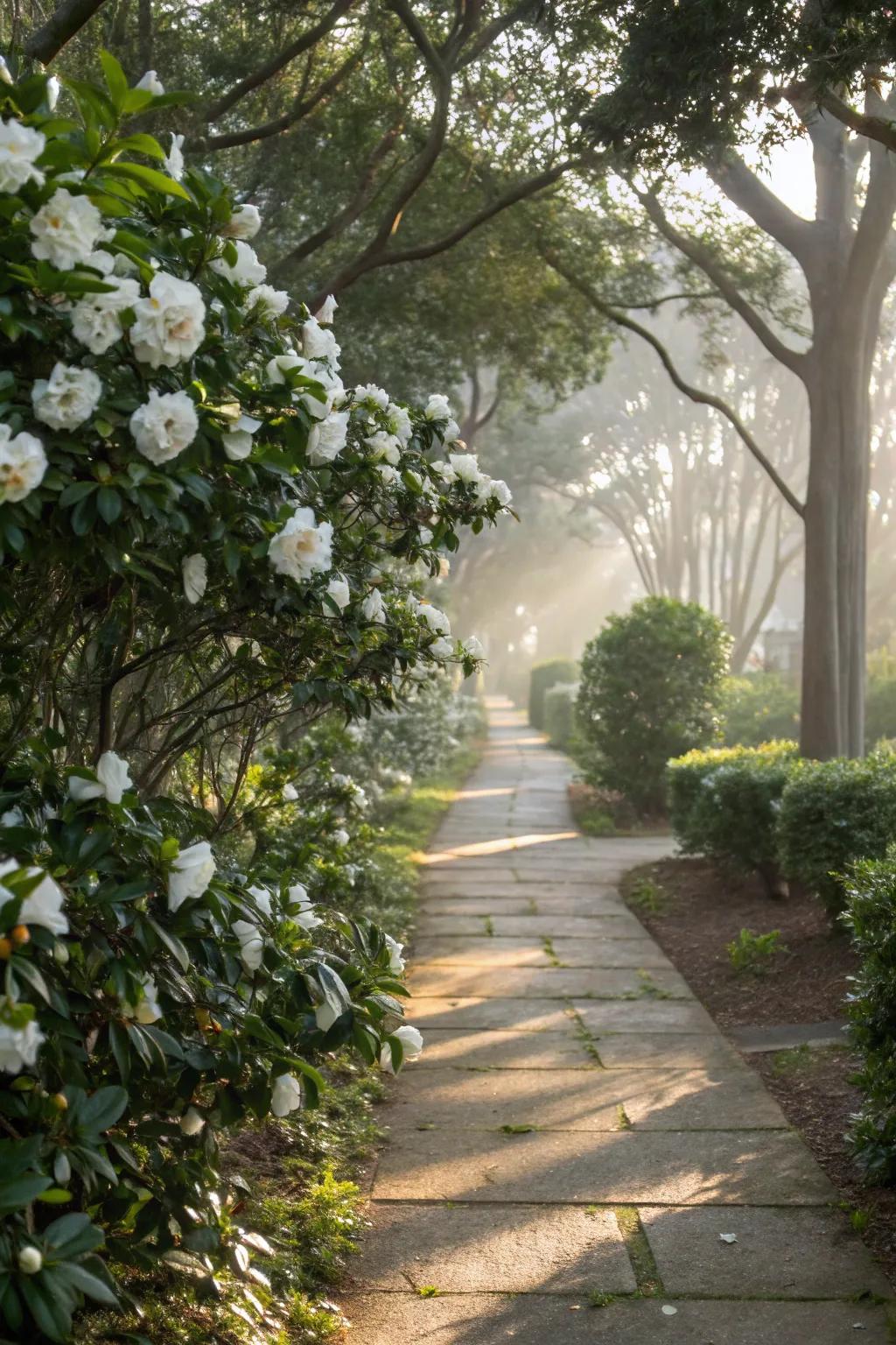 Enhance your garden walkways with gardenias for a tranquil journey.