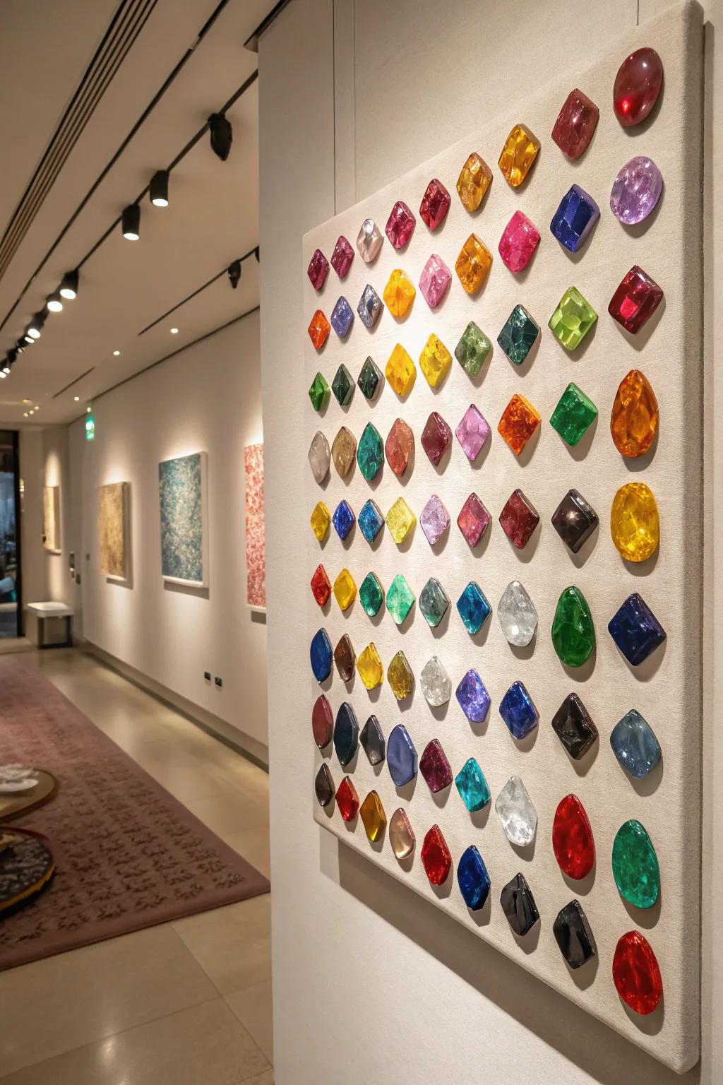 Artistic gemstone wall art adding a natural touch to the decor.