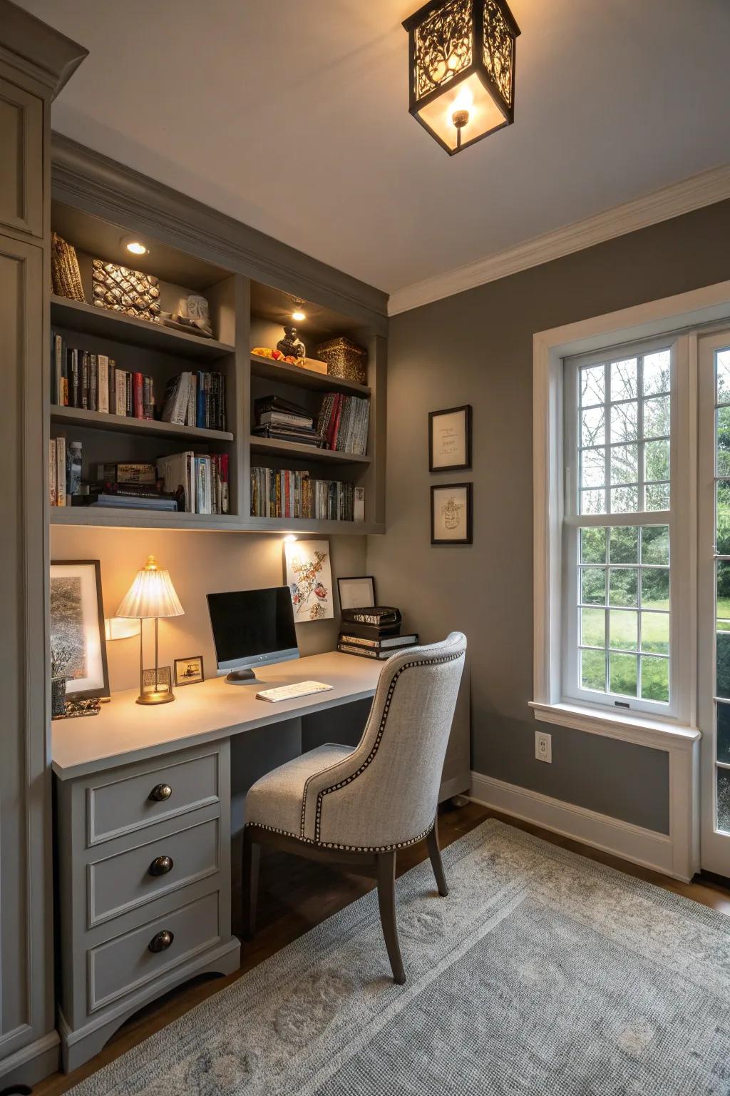 Warm gray brightens spaces with limited natural light.