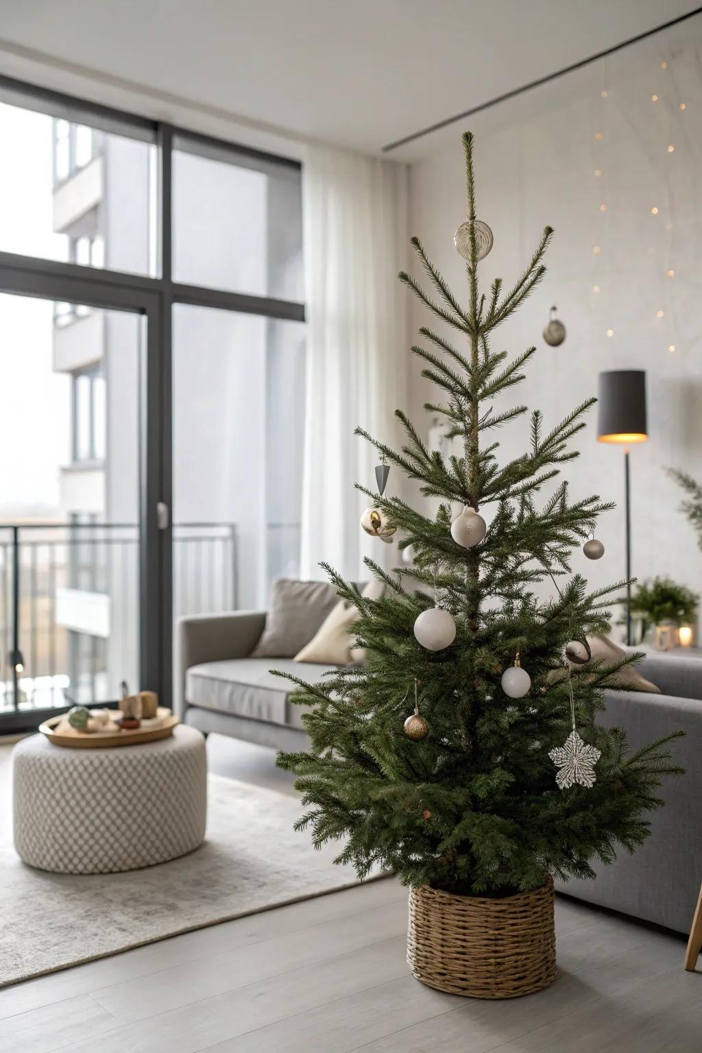 A minimalist Christmas tree that highlights simplicity and elegance.