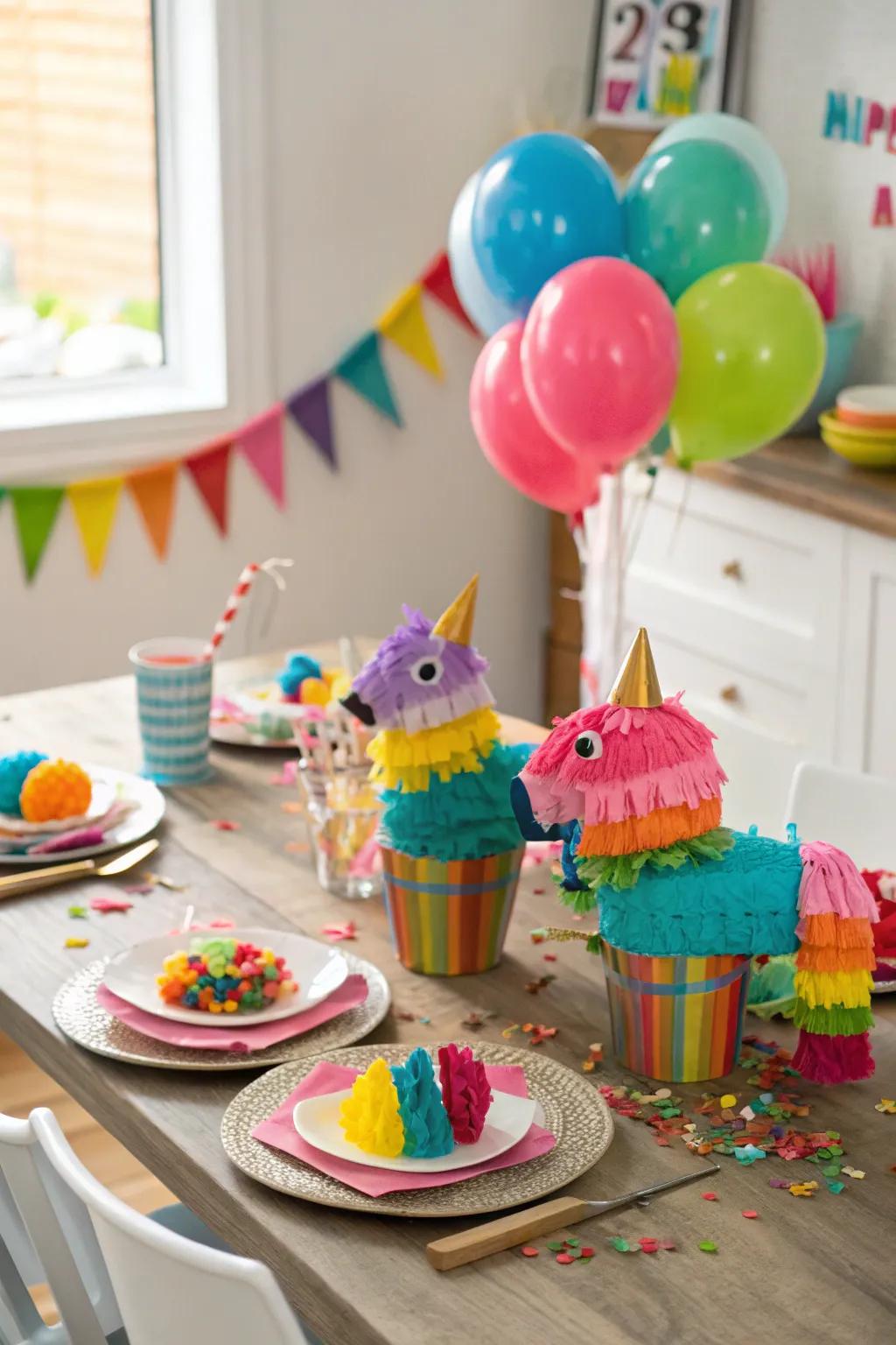 Charming mini cup pinatas, ideal for party favors and decorations.