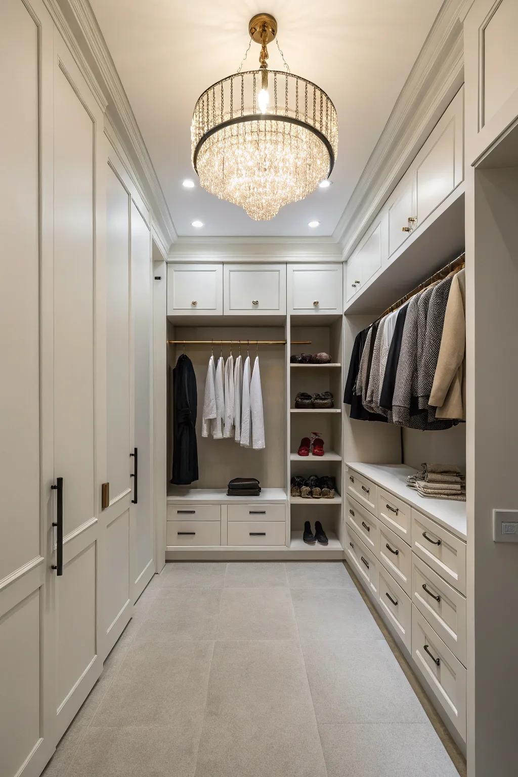 A statement light fixture adds personality to your closet.