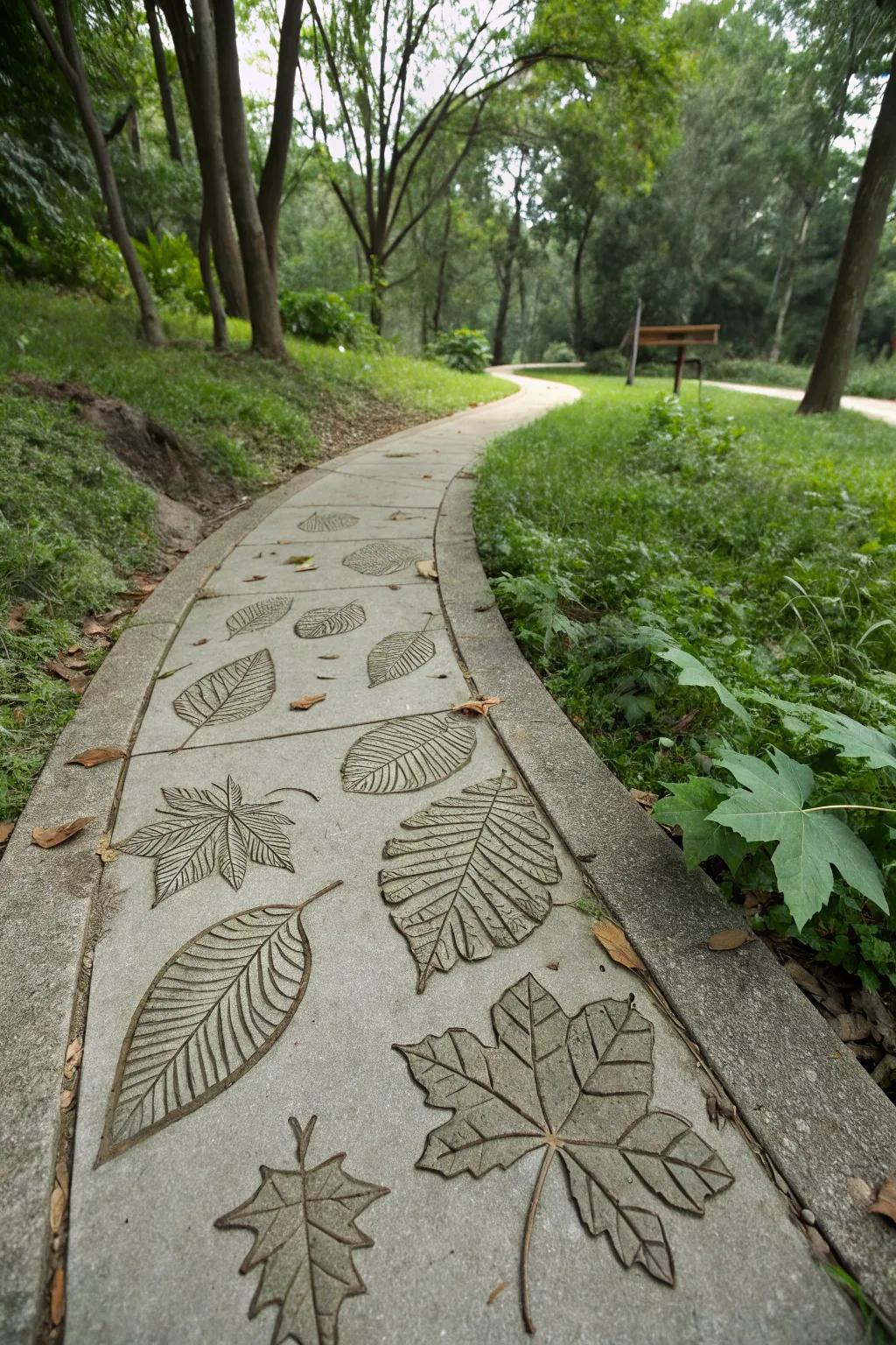 Leaf prints add a natural touch to this charming walkway.