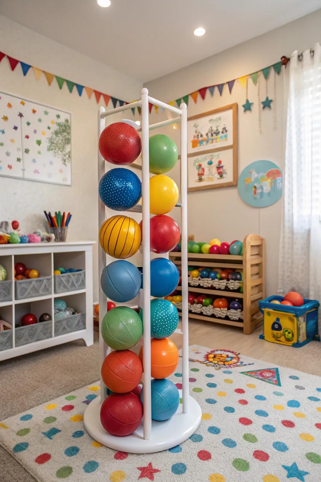 Keep play balls tidy and within reach for kids with a PVC ball holder.