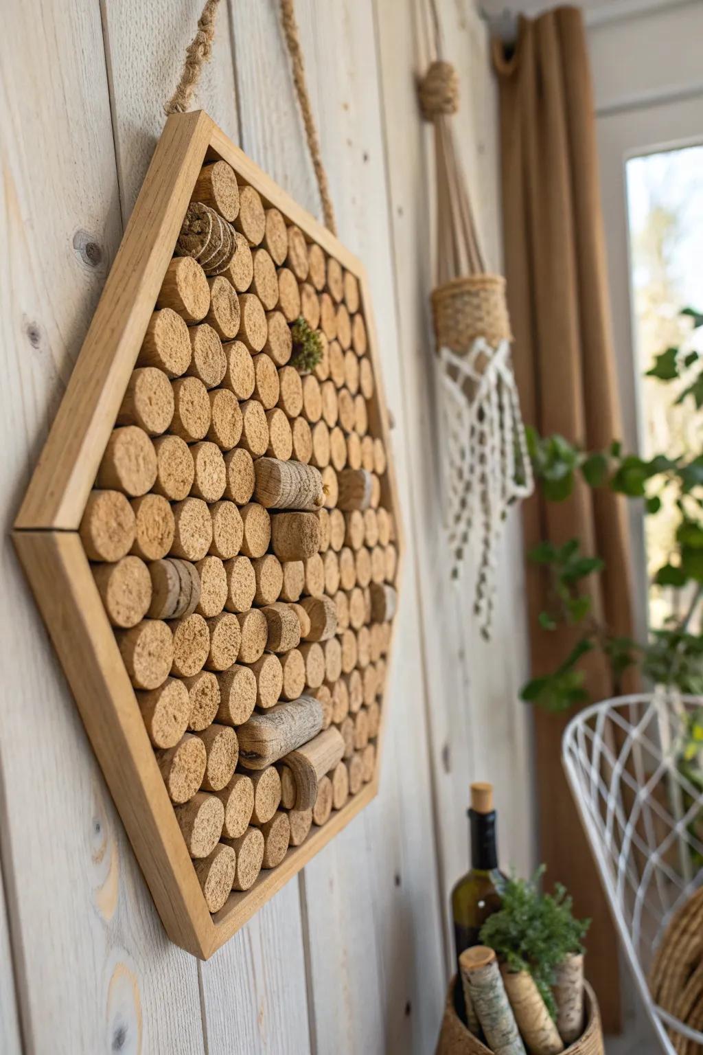 Transform your wine corks into a chic bulletin board for a touch of rustic elegance in your home office.