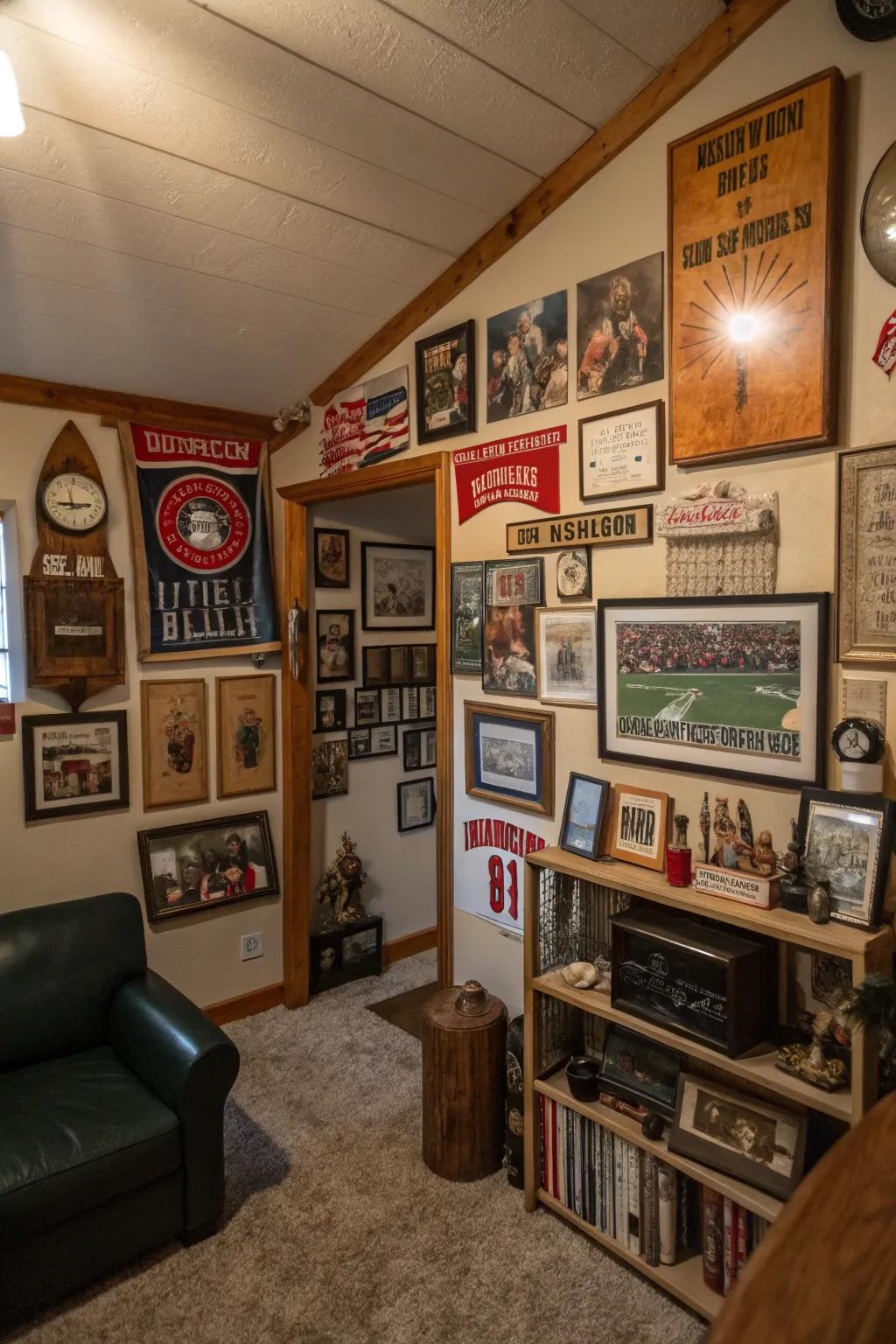 Wall decor personalizes your man cave and reflects your interests.