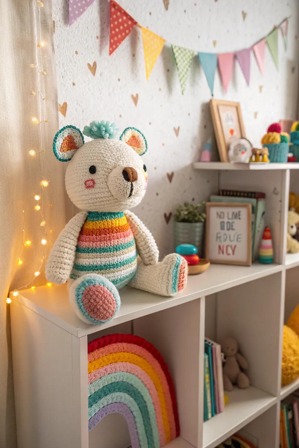 A playful and personalized crochet plush toy.