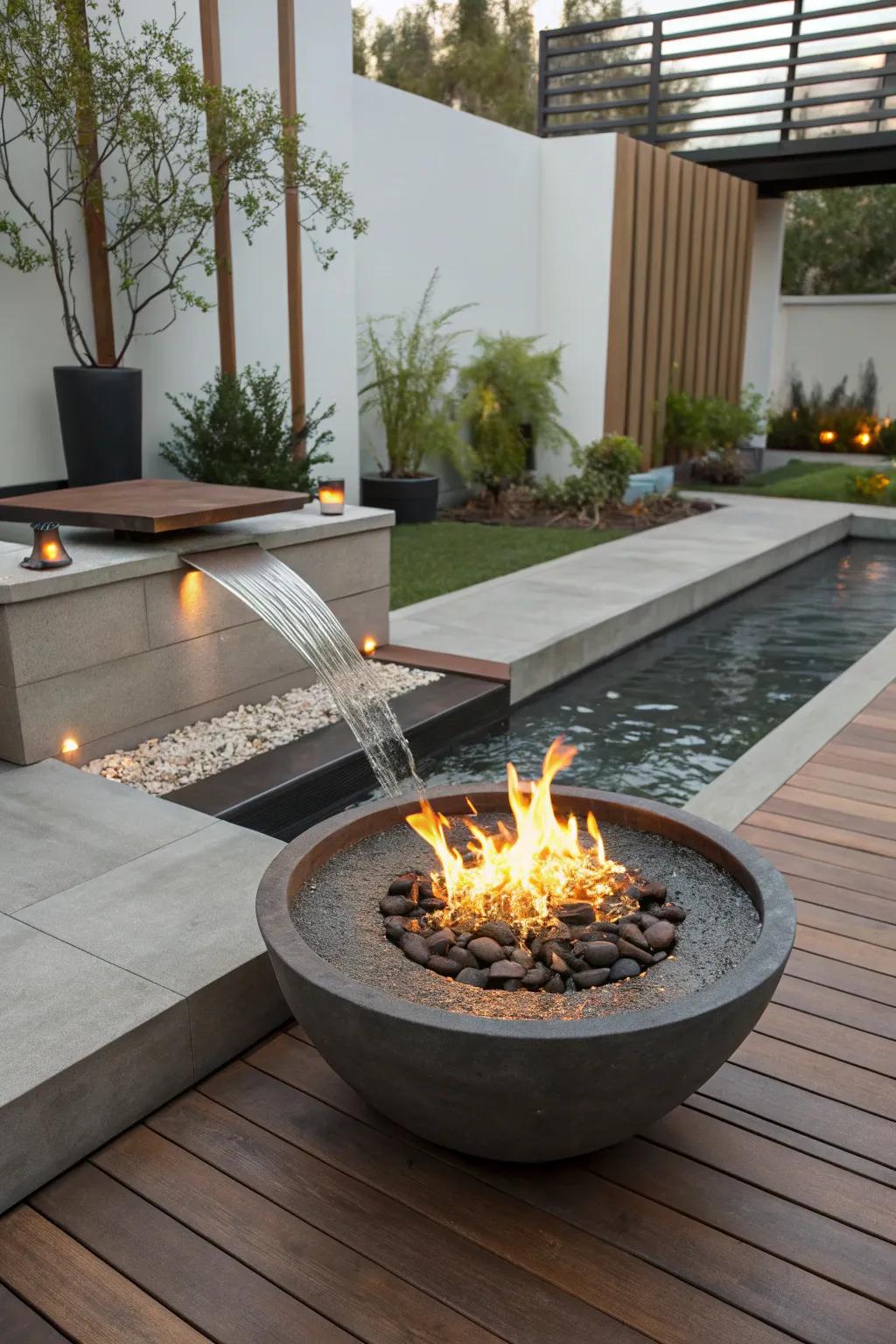 The fire and water bowl creates a captivating focal point for any garden.