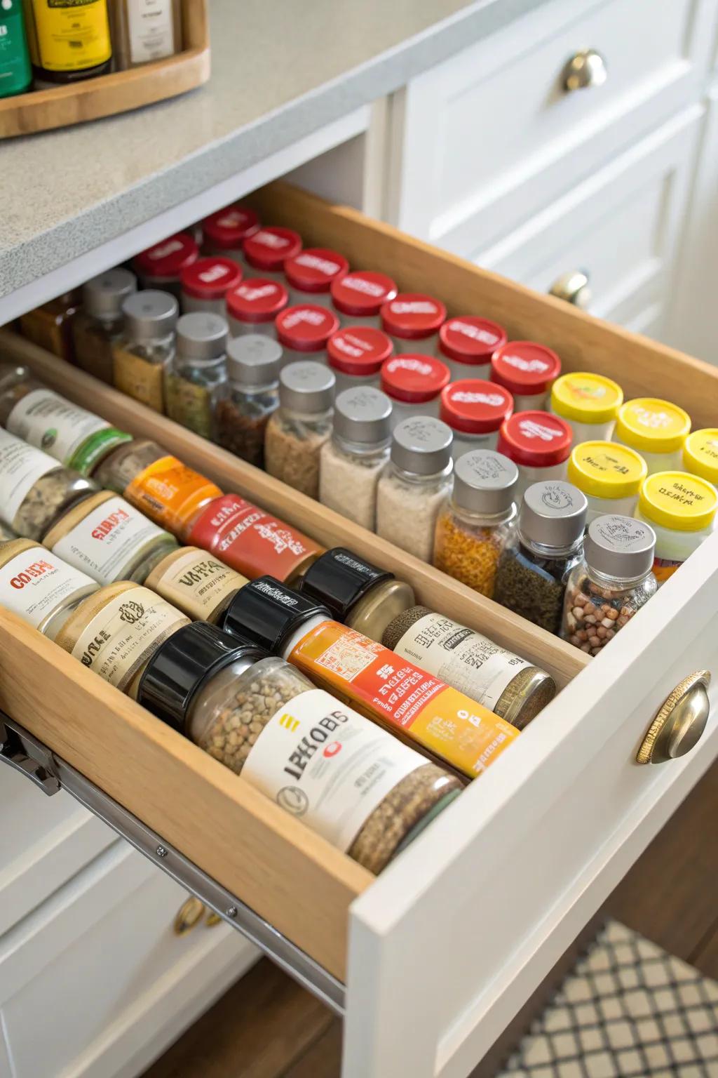 Keep your spices organized with a dedicated drawer.