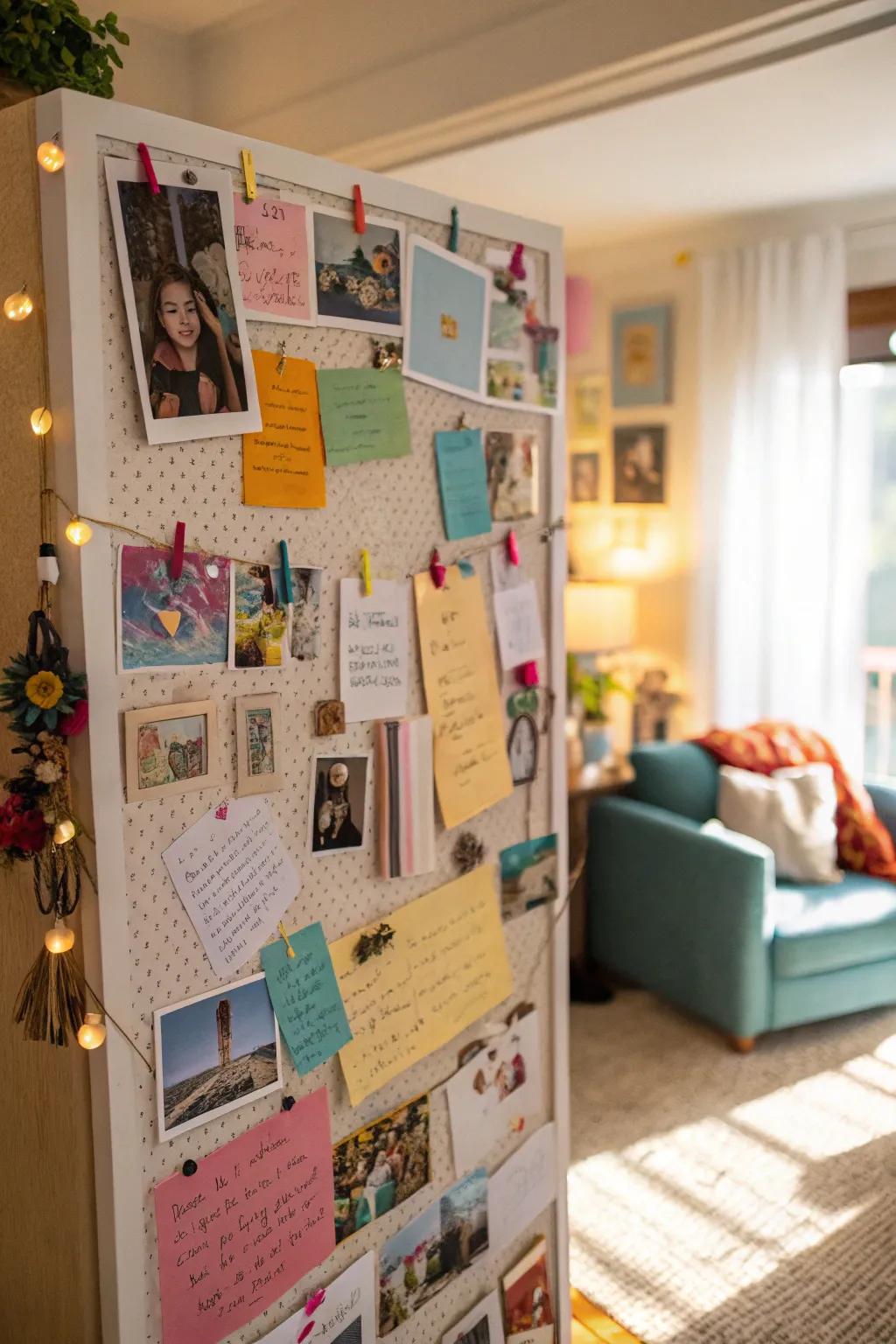 An inspiration board featuring personal photos and memorabilia that evoke cherished memories.