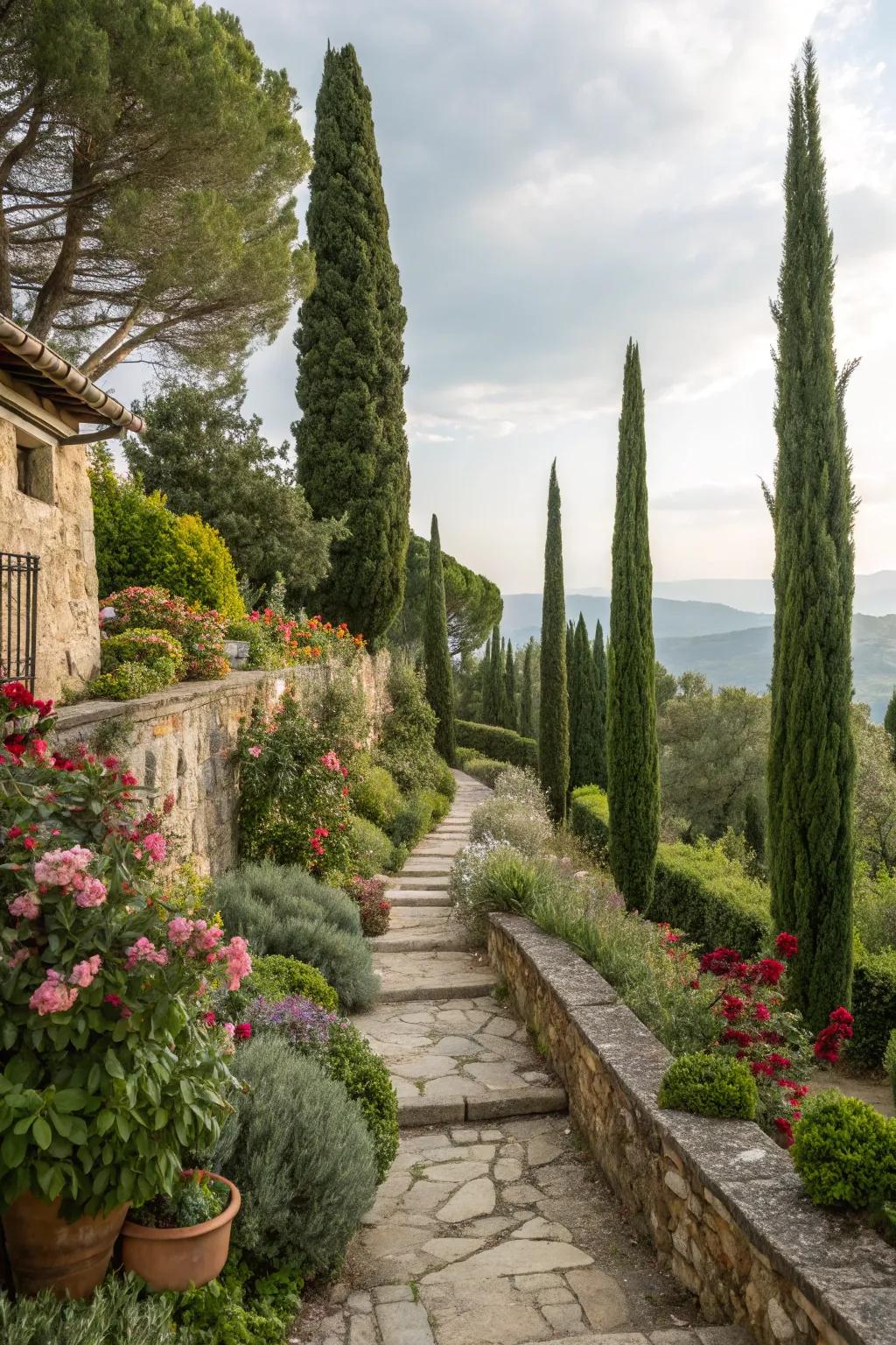 Create Mediterranean vibes at home with Italian cypress trees.