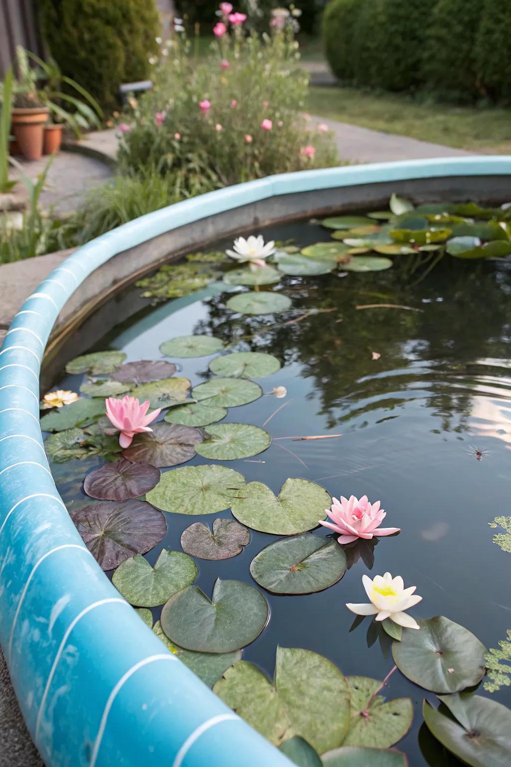 A tranquil water garden bringing peace to your backyard.