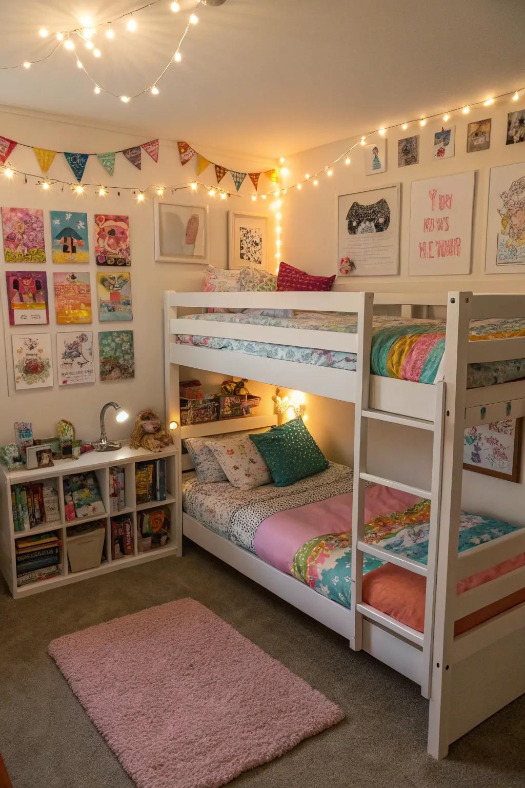 A space-efficient bedroom with bunk beds, ideal for hosting friends.