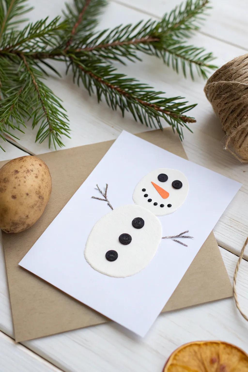 Craft your own festive magic with charming potato print snowmen!