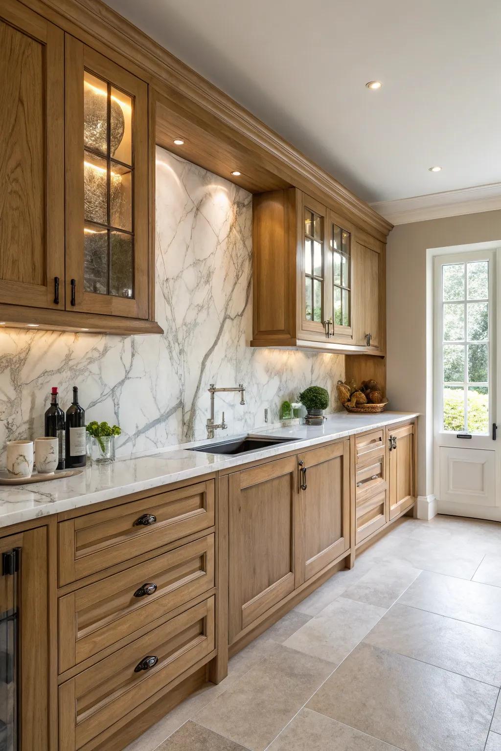 Marble tiles bringing an elegant touch to the kitchen.