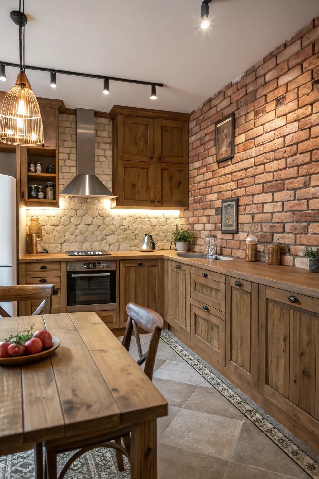 Rustic brick tiles create a warm and welcoming atmosphere.