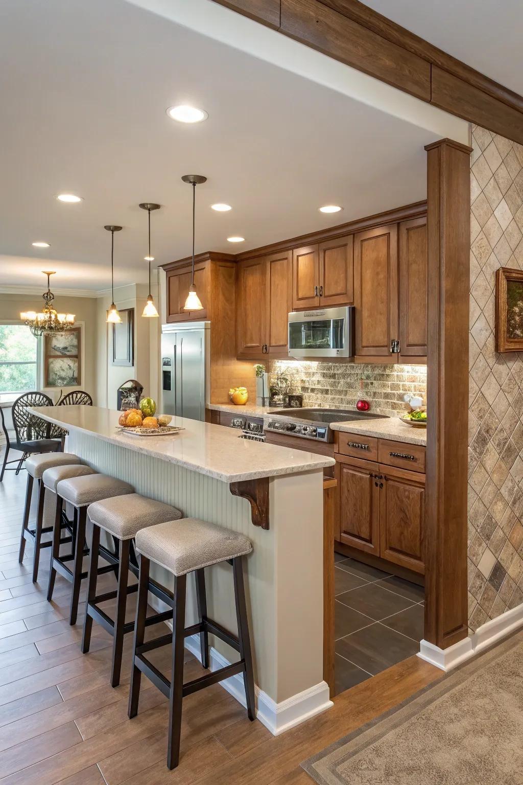 A functional peninsula design that enhances the kitchen layout.