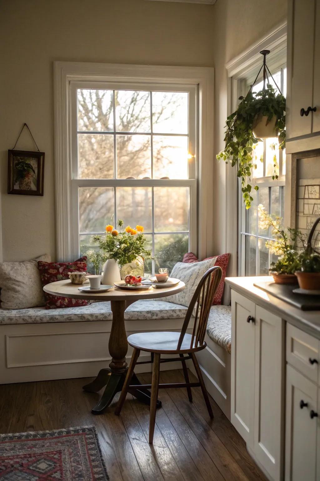 A window seat transformed into a dining nook.