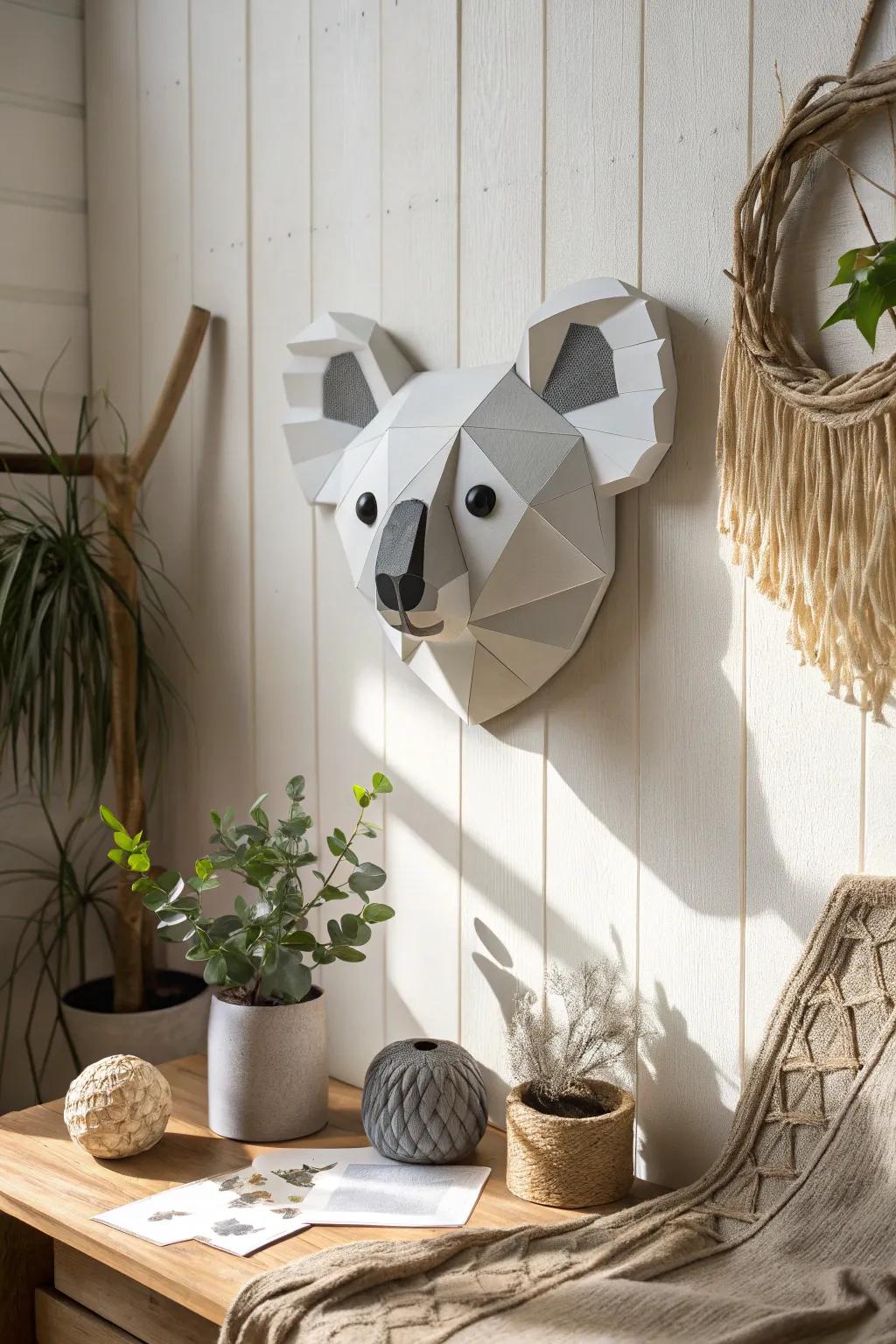 Add a touch of whimsy and depth to your space with this charming 3D koala wall art, where Scandinavian simplicity meets Boho warmth.