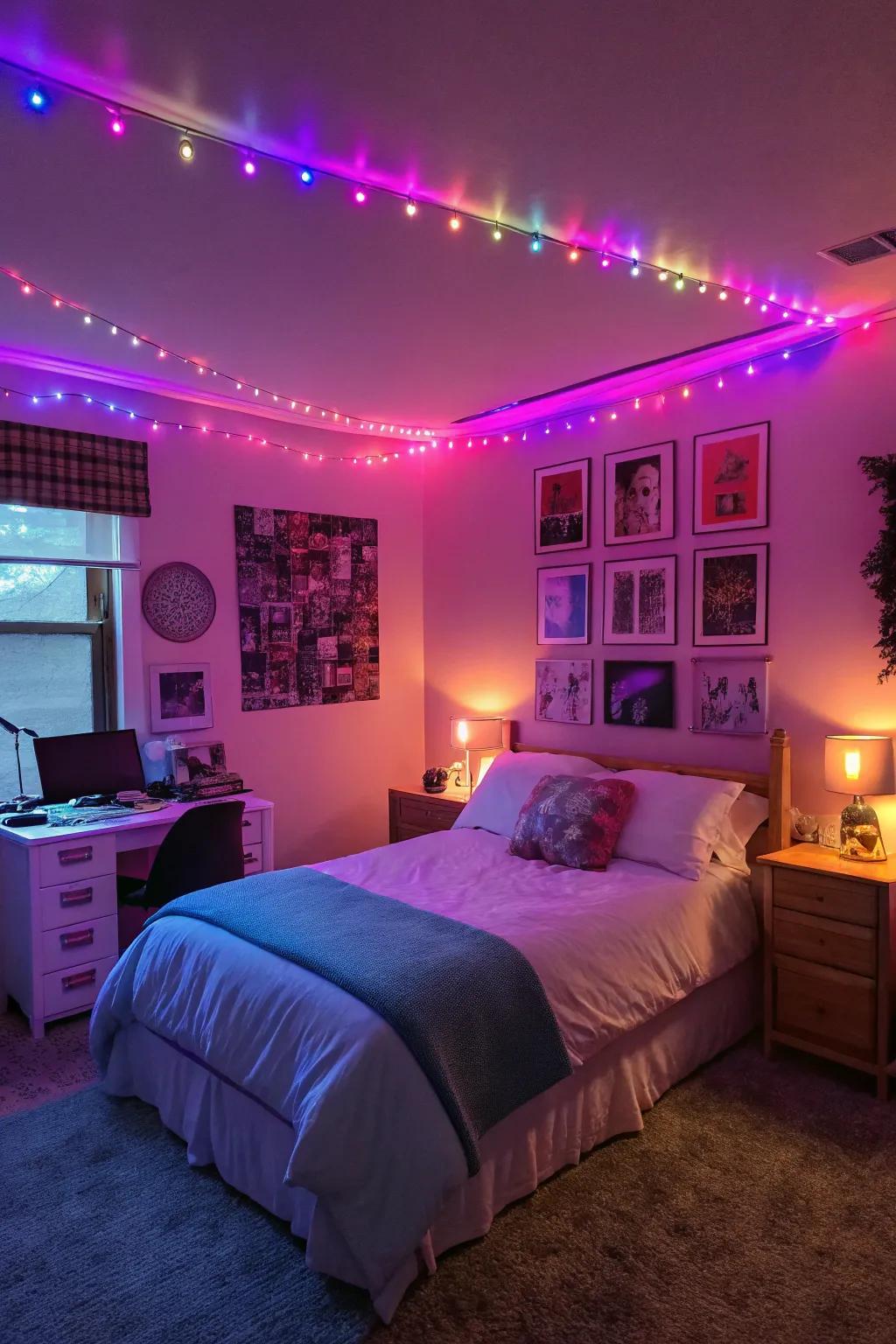 LED lights add a dynamic touch to your Kpop bedroom.