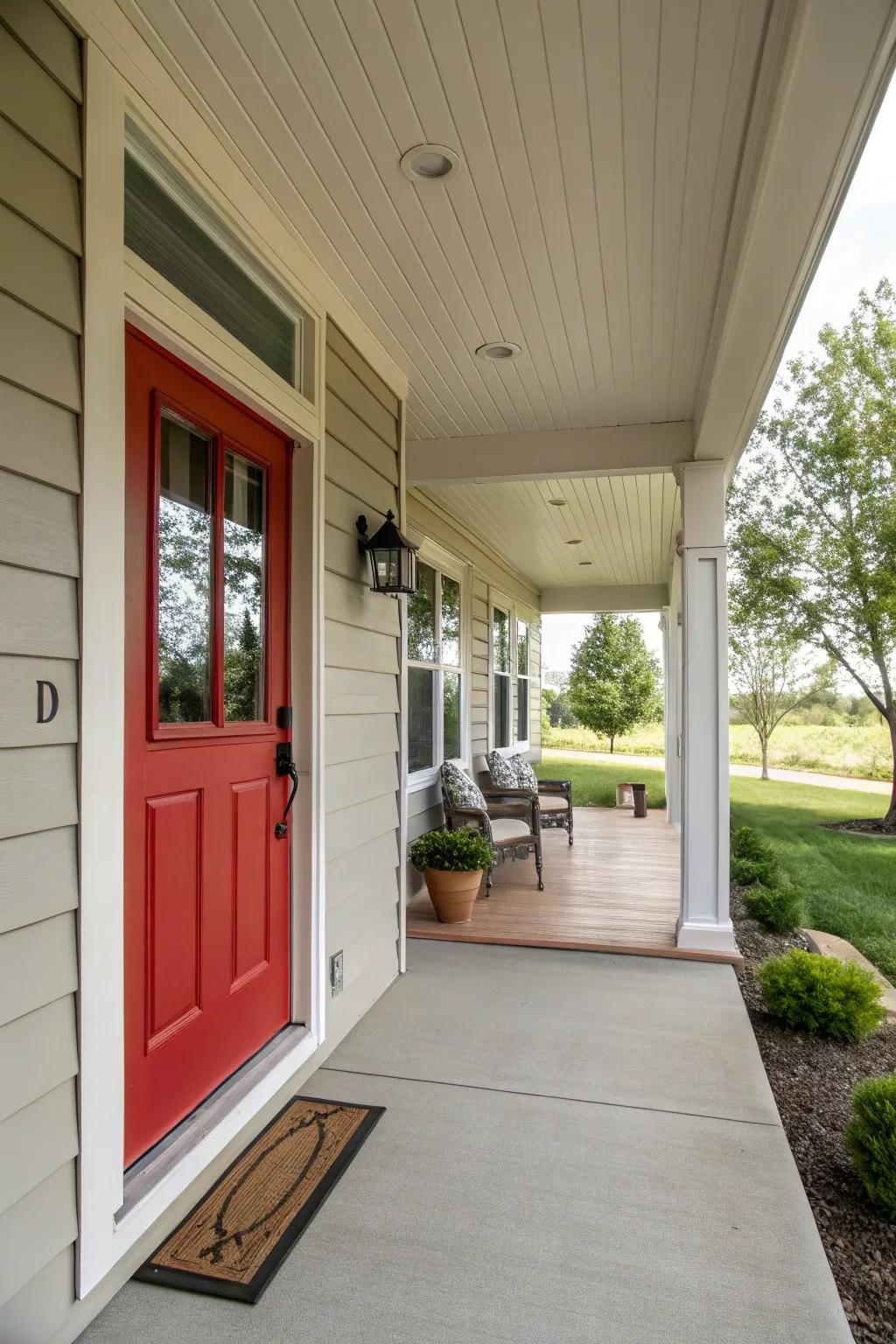 A vibrant front door as a striking focal point.