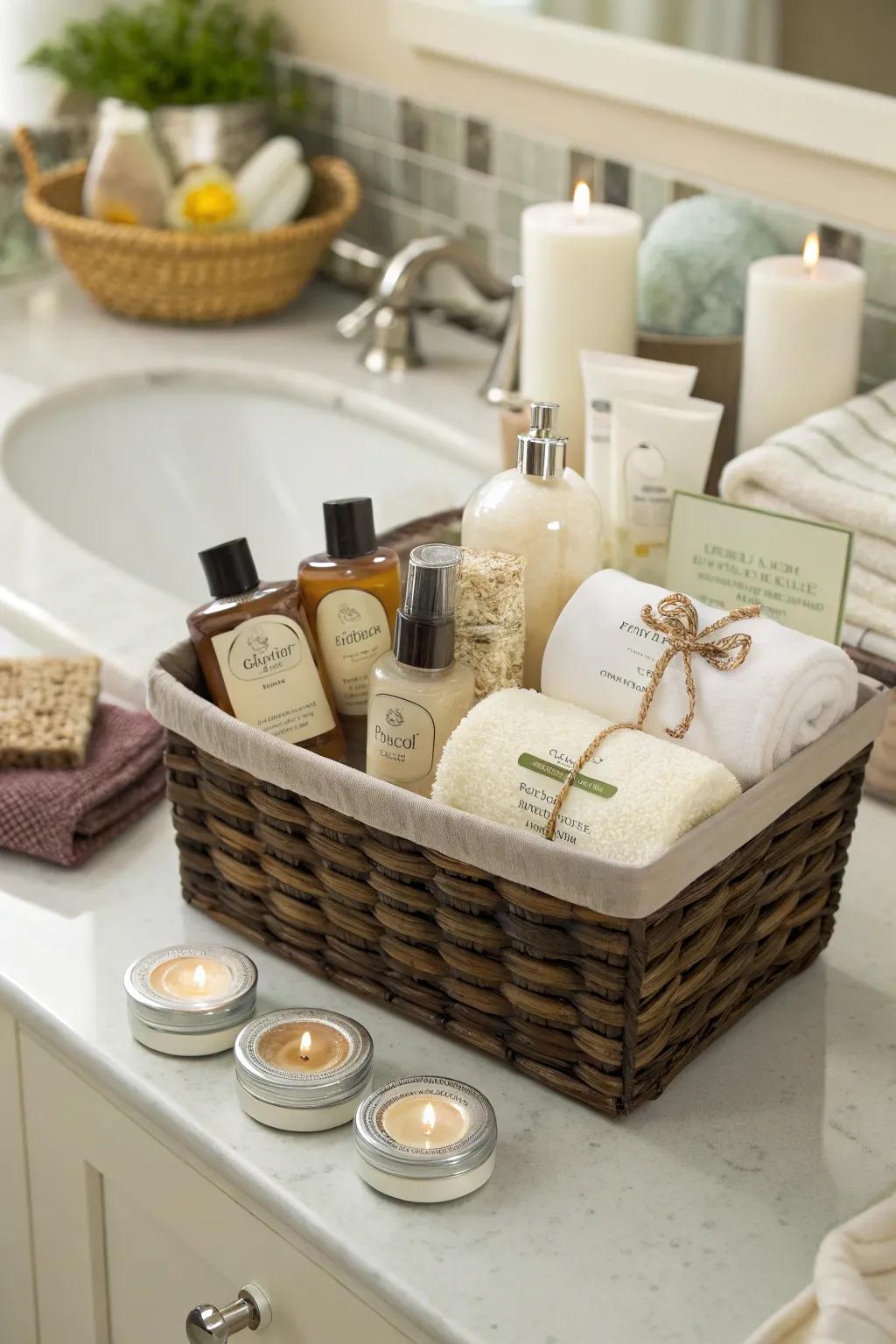 A spa gift basket that promises relaxation and indulgence.