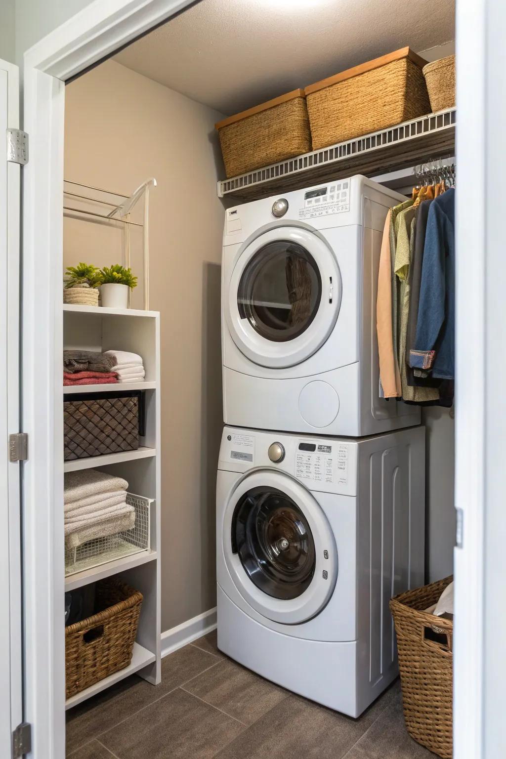 Stack your appliances to save space in your laundry closet.