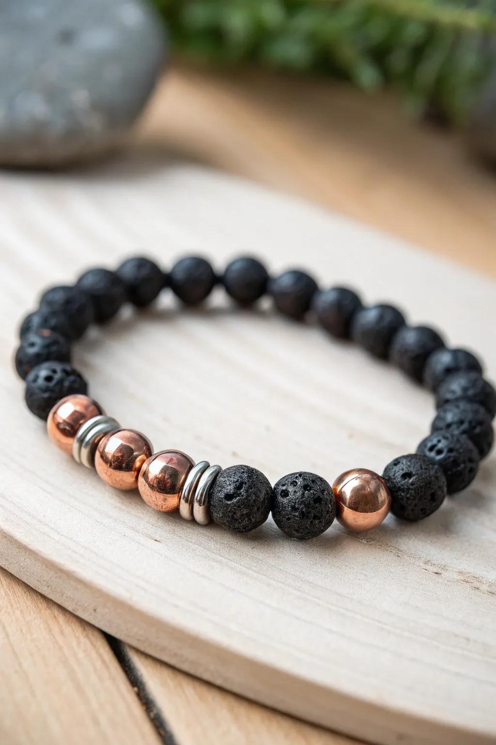 Embrace elegance with a touch of industrial flair: Discover the beauty of mixed metal and lava bead bracelets.