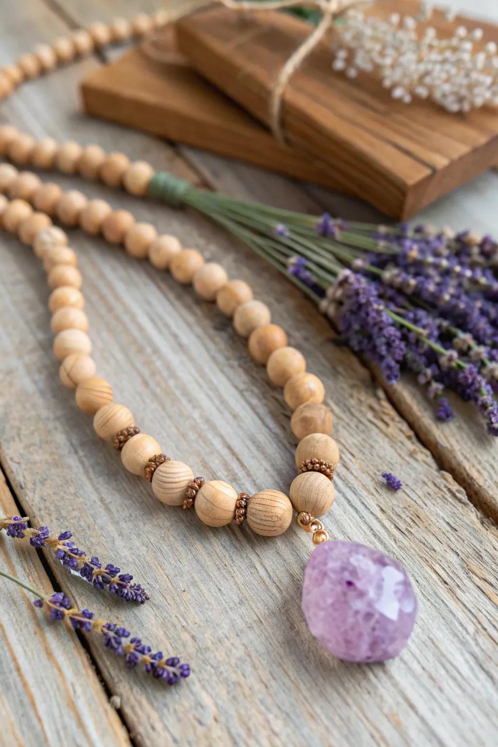 Stylish and calming lavender diffuser necklace.