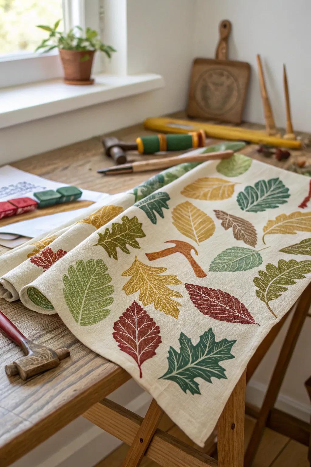 Leaf hammer prints that capture the vibrant colors of fall.