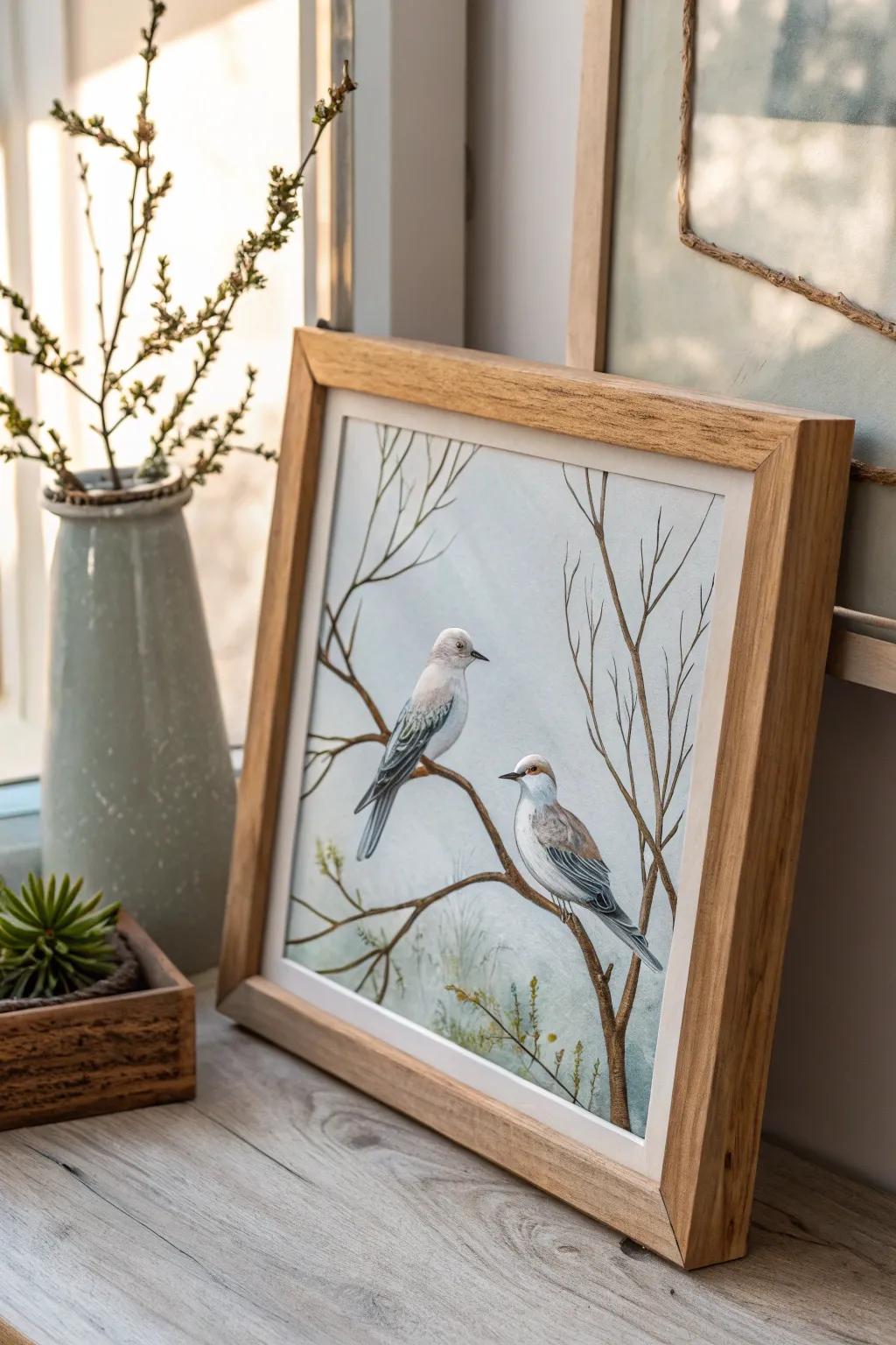 Find tranquility in the simplicity of nature with this minimalist bird painting, perfect for a serene space.