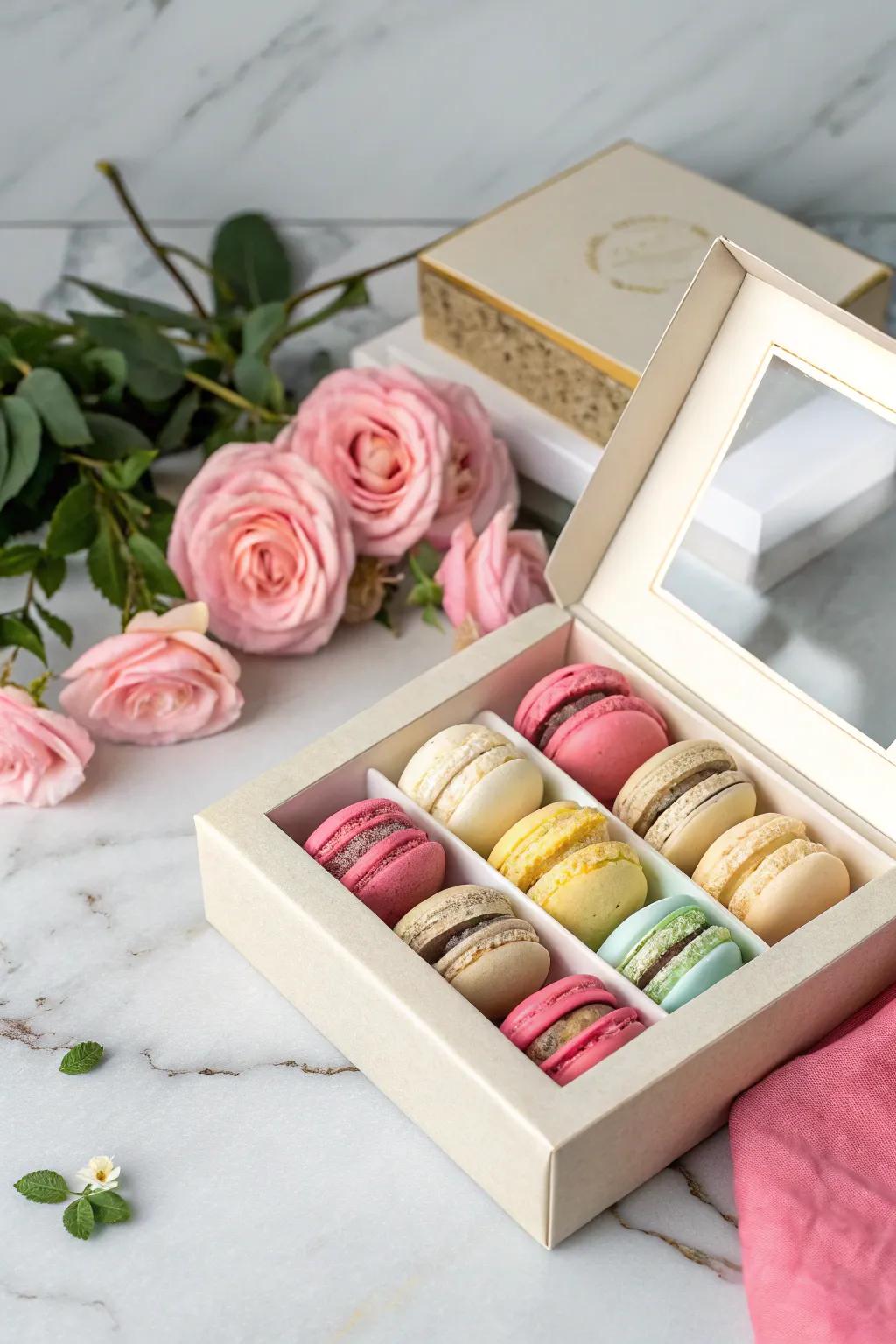 Preview the sweetness with windowed macaron boxes.