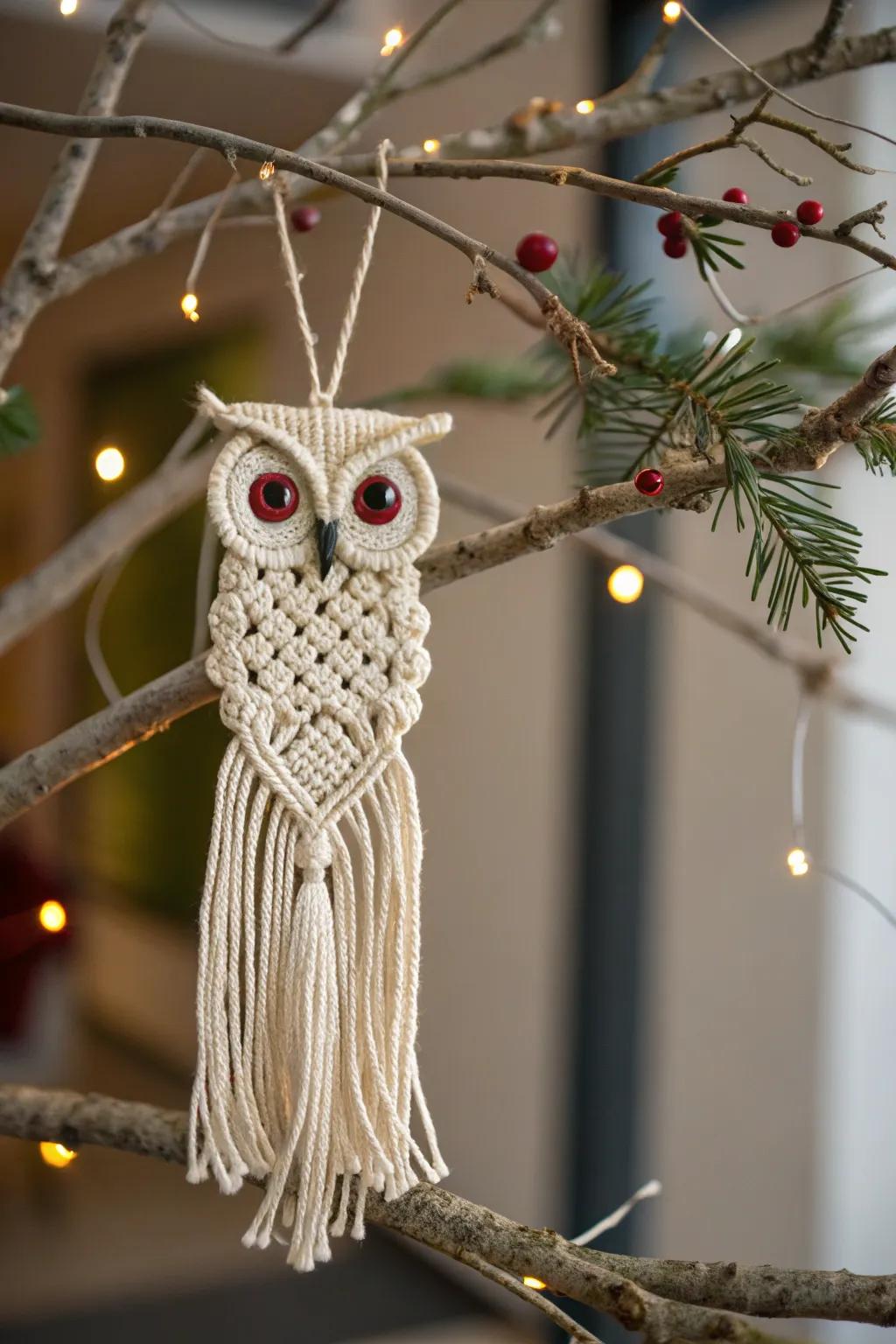 Craft a wise addition to your decor with a macrame owl ornament.