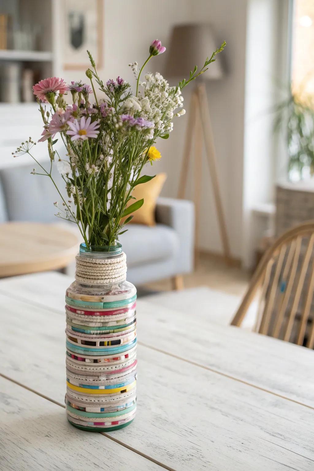 Craft Your Own Magazine Vase: A Touch of Colorful Elegance for Your Dining Table.