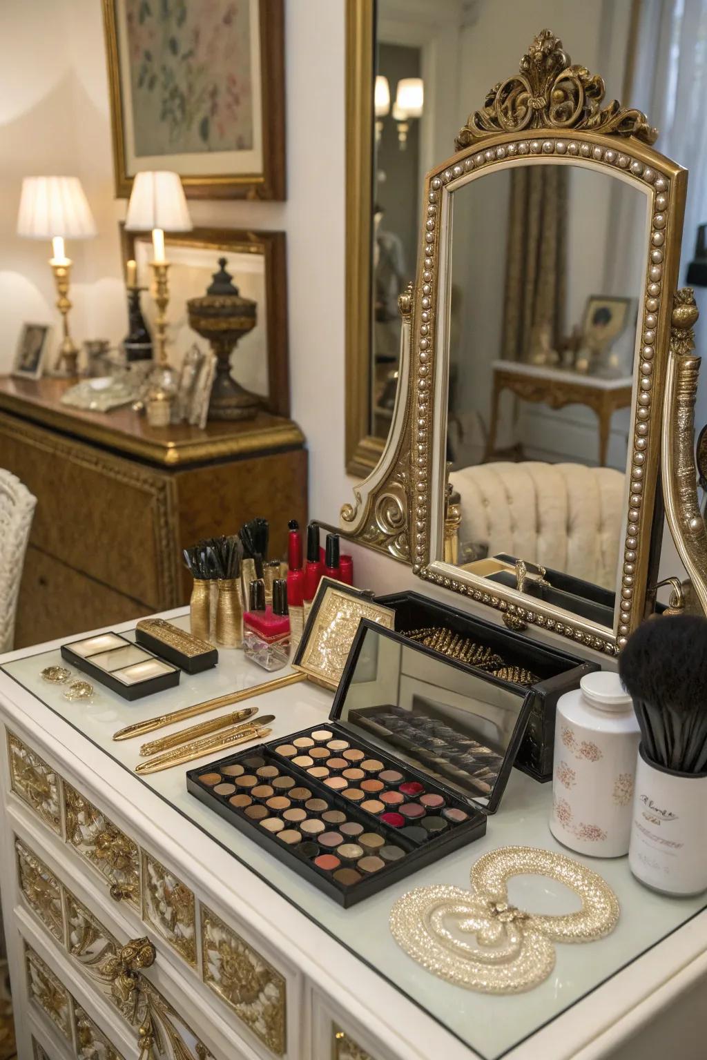 A Hollywood vanity corner adds luxury and functionality to your bedroom.