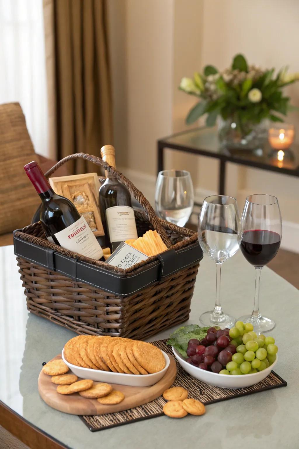 Cheers to elegance with this wine and dine basket.