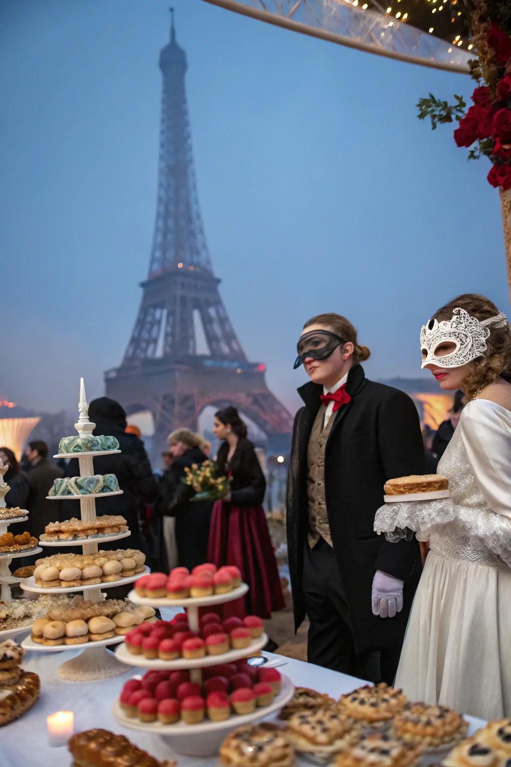 Experience the magic of Paris with a sophisticated masquerade theme.