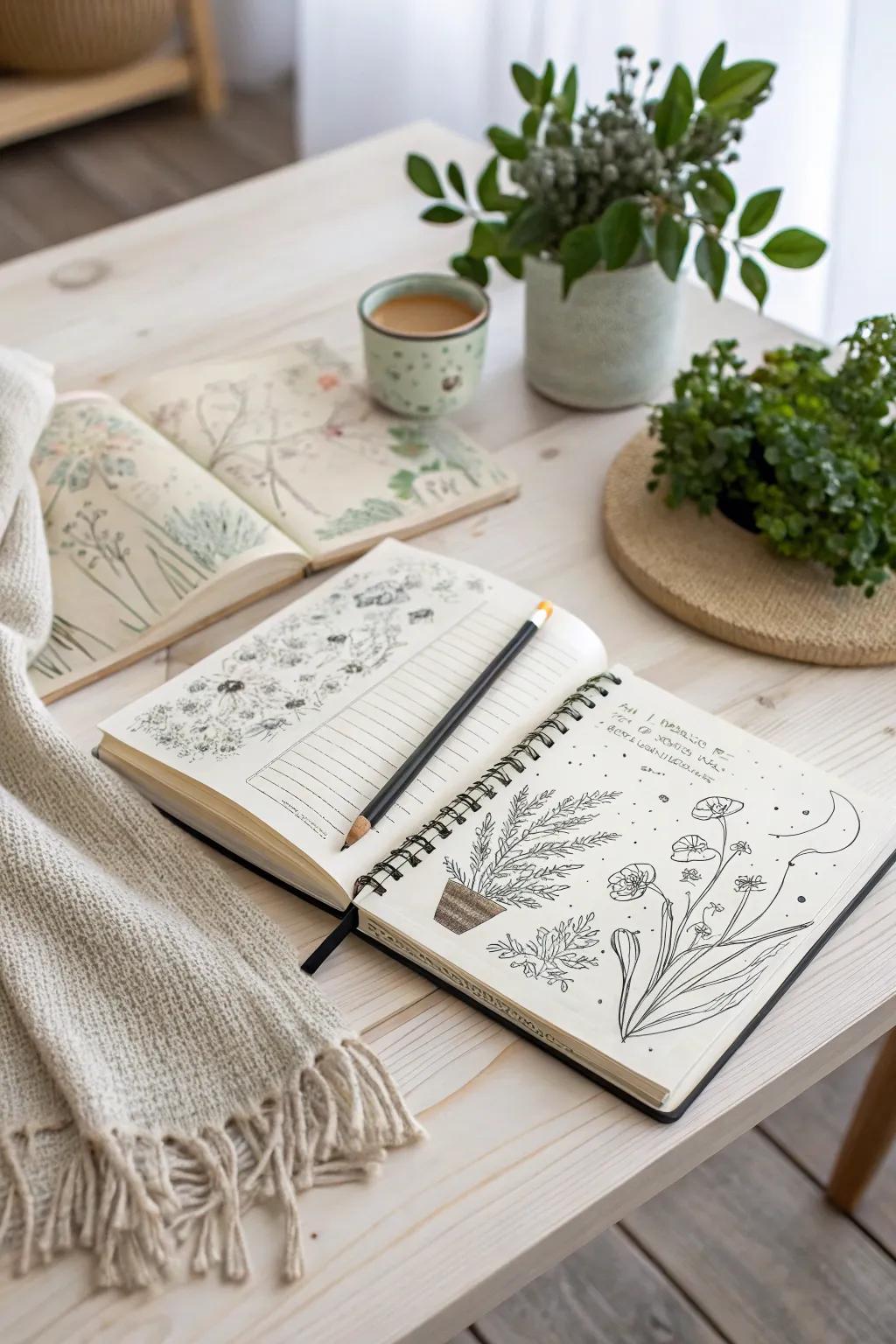 Unleash your creativity with layered sketches that tell a story on every page. #MinimalistArt #BohoVibes